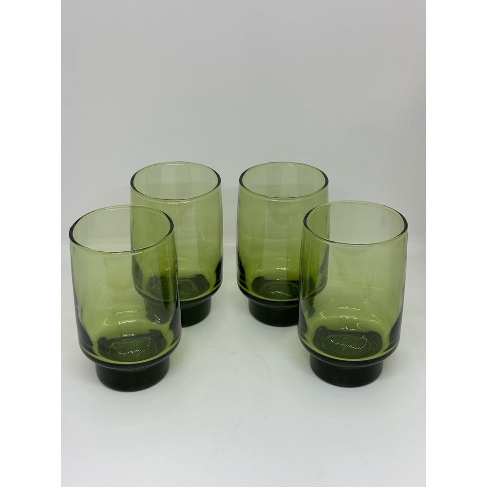 VTG Libbey Glass Olive Green Avocado MCM Stacking Pedestal Highball Tumbler Set - Picture 2 of 7